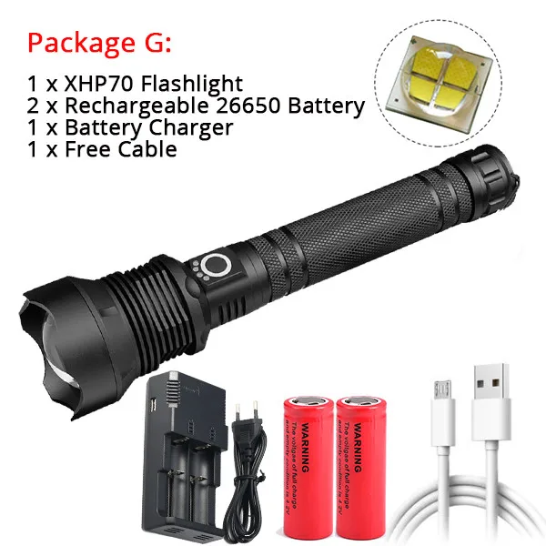 Яркий светодиодный светильник XHP70.2 XHP50 с подзарядкой от USB, мощный фонарь, водонепроницаемый фонарь с зумом, охотничий светильник, 18650 или 26650 Batte - Испускаемый цвет: Option G