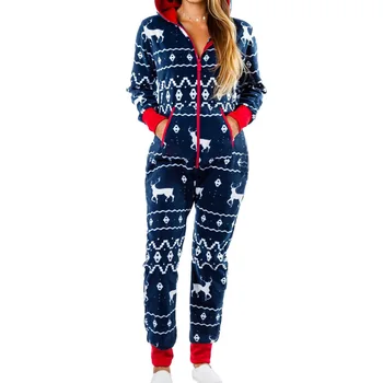 

HEFLASHOR Xmas Sleepwear Hooded Pajama Sets Women Spring Fall Fashion Casual Long Sleeve Jumpsuit Xmas Print Homewear
