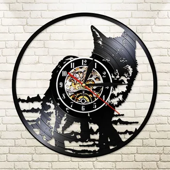 

Animal Black Cat Vintage 3D Vinyl Record Wall Clock Modern Design Wall Watch Kid Room Nursery Silent 12" Led Light Relogio