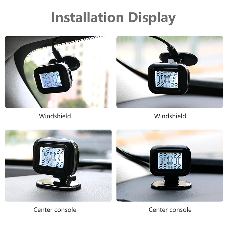  New Car TPMS 4 Tyres Wireless Tyre Pressure Monitoring System Auto Alarm HD Digital Display USB Int