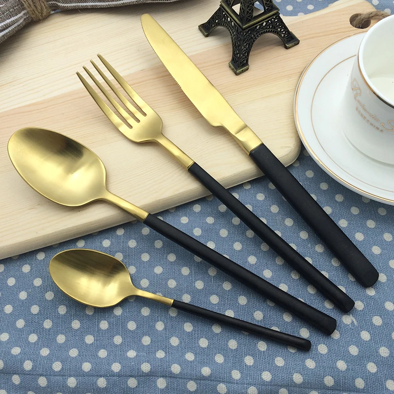 

Black Gold Dinnerware Set 18/10 Stainless Steel Cutlery Set Western Food Tableware Fork Teaspoon Knife Cutlery Set Drop Shipping