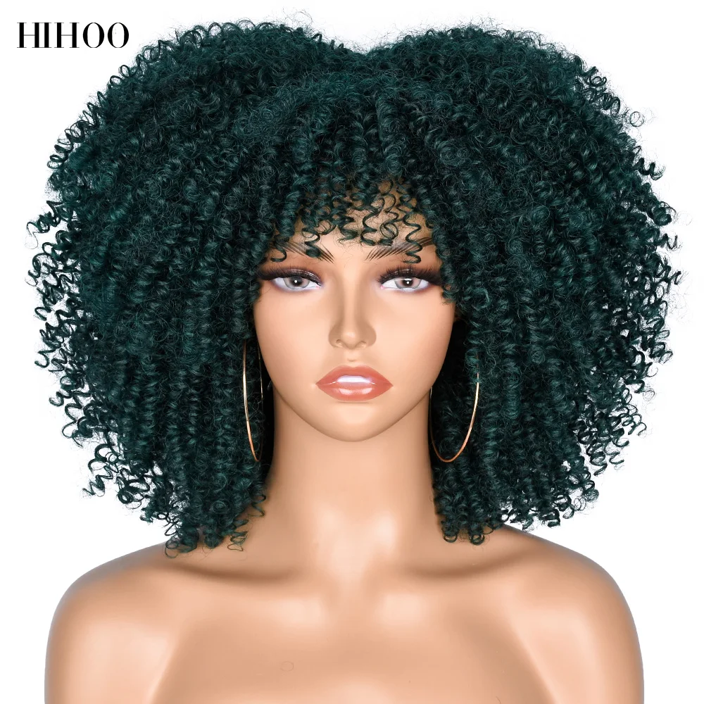 Perucas com Franja para Preto Cabelo Curto Afro Kinky Encaracolado Feminino Sintético Natural Glueless Marrom Misto Loira Peruca Cosplay Diário 23 High Quality Apliques e perucas