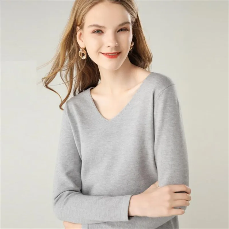 

2019 basic v-neck autumn winter Long Sweater Pullover Women Female Knitted sweater British style long sleeve badycon sweater