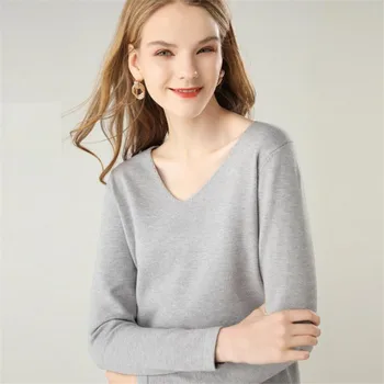 

2019 basic v-neck autumn winter Long Sweater Pullover Women Female Knitted sweater British style long sleeve badycon sweater