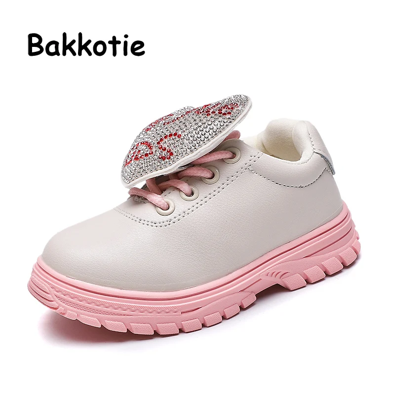 Bakkotie/Новинка 2019 года детская модельная обувь со стразами и сердечками милая
