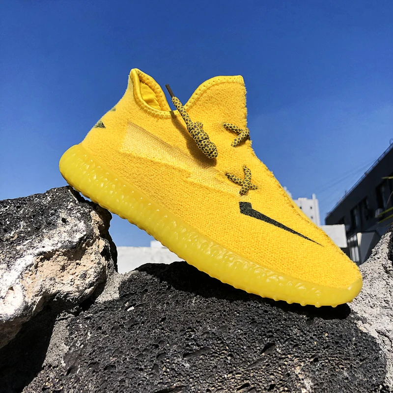 

FL JUMPMORE Running Shoes Men Winter Flying Woven Reflective Laces Pikachu Yellow And Gray Color Casual Men Shoes