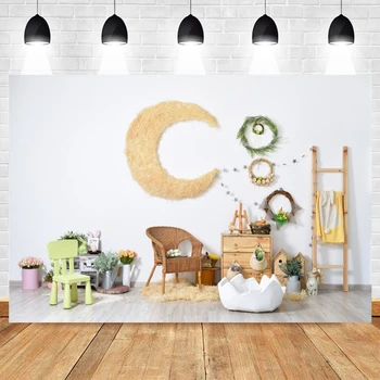 

Spring Easter Rabbit Egg Baby Room Interior Barn Farm Moon Backdrop Vinyl Photography Background For Photo Studio Photophone