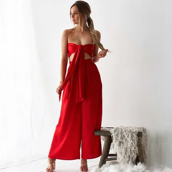 

Loose High Waist Wide Leg Pants Bandage Lace Up Sleeveless Off Shoulder Strapless Wrap Crop Top Two Piece Set For Women's Suits