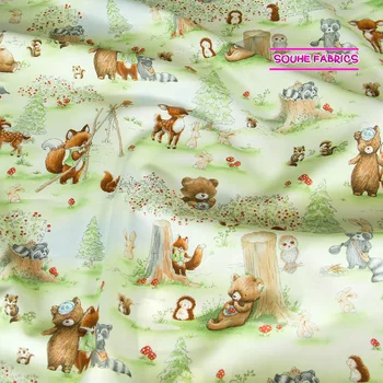

Half-Meter Cotton Fabric Patchwork Quilting Fabric Timeless Treasures Forest Friends Activities Pistachio