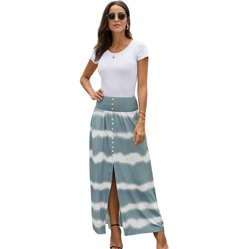 

Spring And Autumn New Style Europe And America A- line Skirt Women's Chic Printed High-Waisted Skirt Lay out Fork WOMEN'S Dress