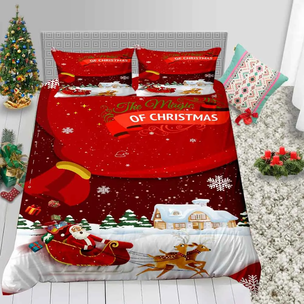 Стиль Merry Christmas Санта Клаус постельных принадлежностей новогодний зимний пододеяльник один двойной Король Размер праздничные подарки простыня