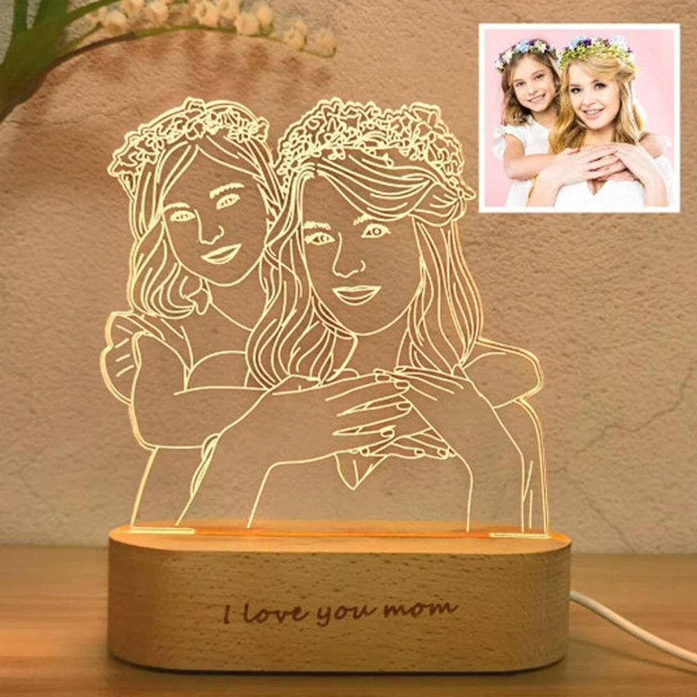 Personalized Custom Wooden Photo Frame Photo Text Customized USB LED 3D Lamp Bedroom Night Light Wedding Anniversary Birthday Gi