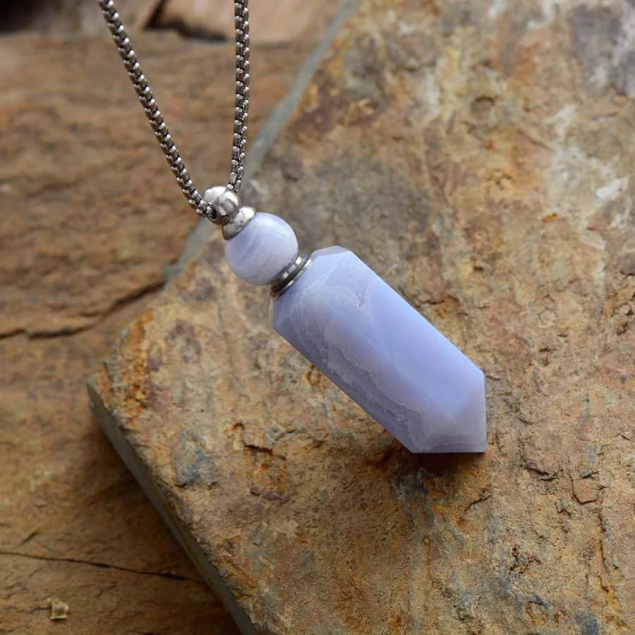 Agate Silver Натуральный драгоценный камень диффузор эфирного масла подвеска в виде бутылочки парфюма ожерелье ювелирные изделия из нержавеющей стали Прямая поставка - Окраска металла: Agate Silver