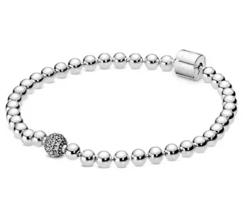 

Genuine 925 Sterling Silver Bracelet Smooth Beads & Pave Crystal Ball Bracelet & Bangle Fit Bead Charm Diy Fashion Jewelry