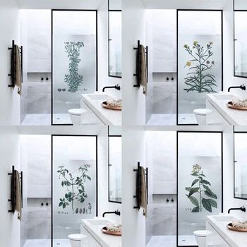 

Nordic plant Static Cling Stained Glass Window Film Frosted Privacy Glass Sticker Home Decor Shower Door Film No Glue