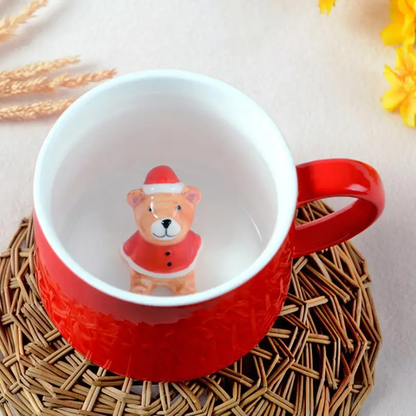 Новая креативная красная чашка, кружка с молоком, Рождественское украшение, милая мультяшная чашка в форме животного, кружка для девочек, кружка для напитков, для дома, офиса, милая чашка на Рождество - Цвет: Christmas Bear