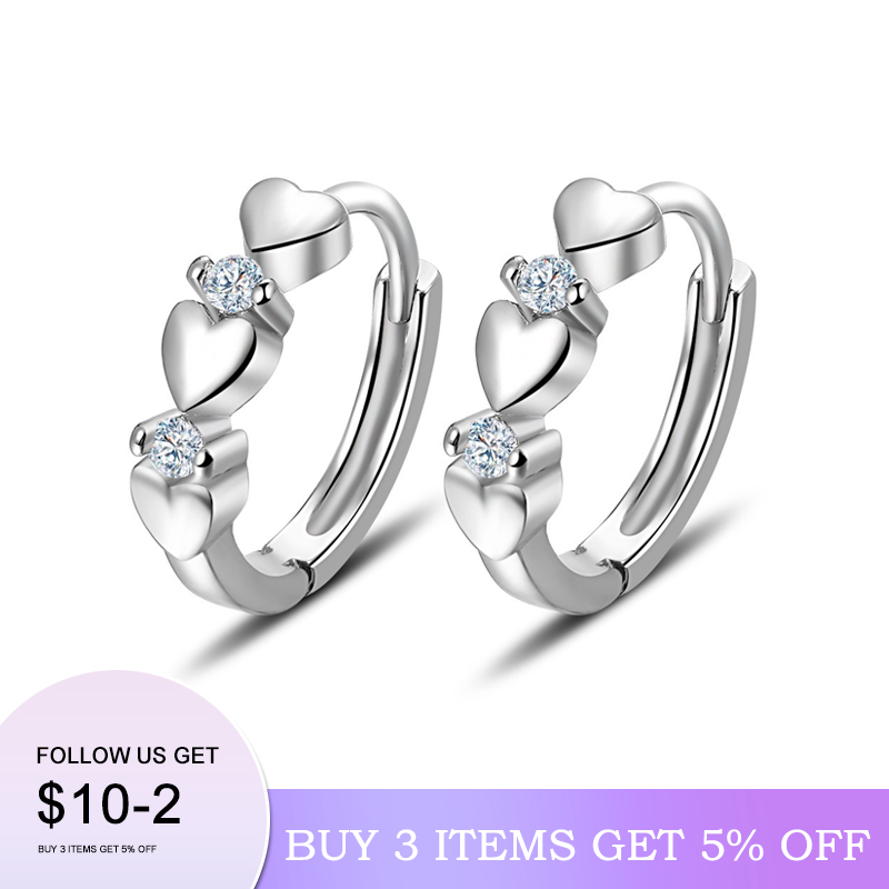  LByzHan 100% Real 925 Sterling Silver Earrings Heart Zircon Small Earrings For Women Jewelry Gifts 