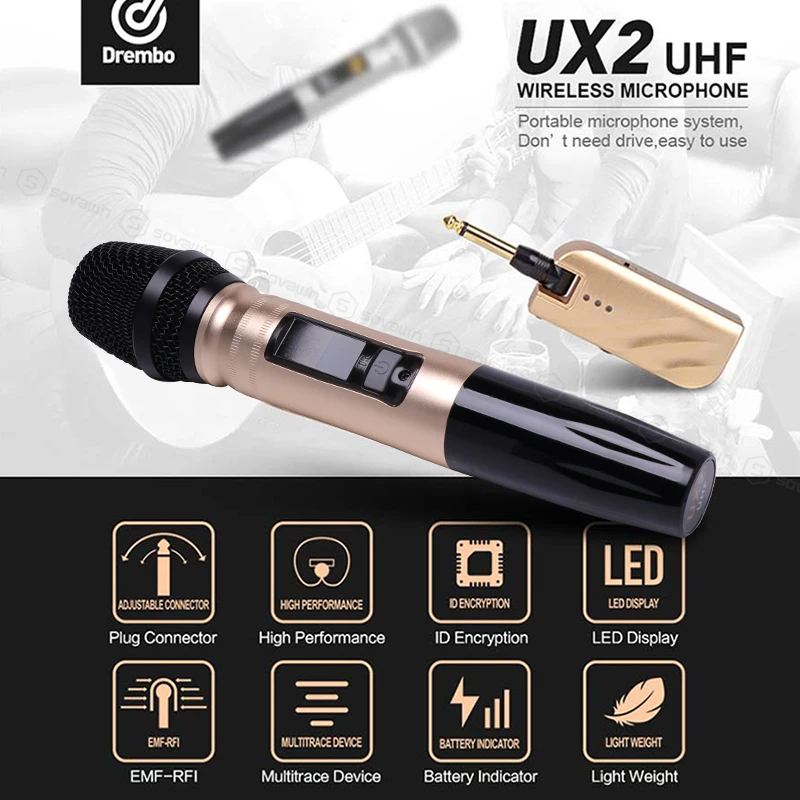 UX2 UHF беспроводной микрофон система ручной светодиодный UHF динамик с портативным usb-приемником для KTV DJ речевой усилитель запись