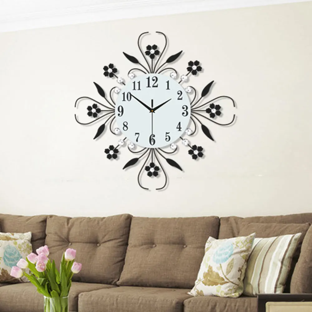 Home Decorative Exquisite Silent Office Modern Art Flower Shape Metal Hanging Quartz Wall Clock 3D Fashion
