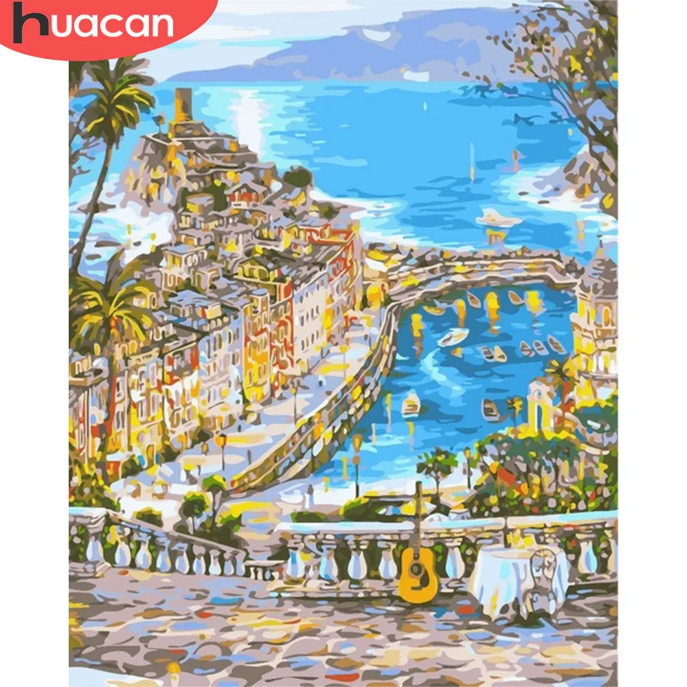 

HUACAN Paint By Number City Scenery Kits Drawing Canvas HandPainted DIY Pictures By Number Landscape Home Decor Oil Painting