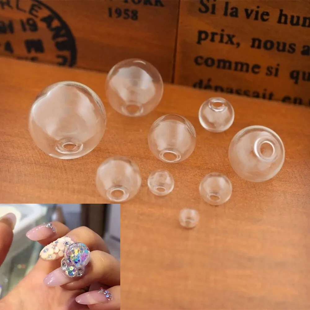 8pcs 6/8/10/12/14/16/18/20/25/30mm Empty hollow glass ball hole round bubble vial glass globe orbs jewelry findings beads