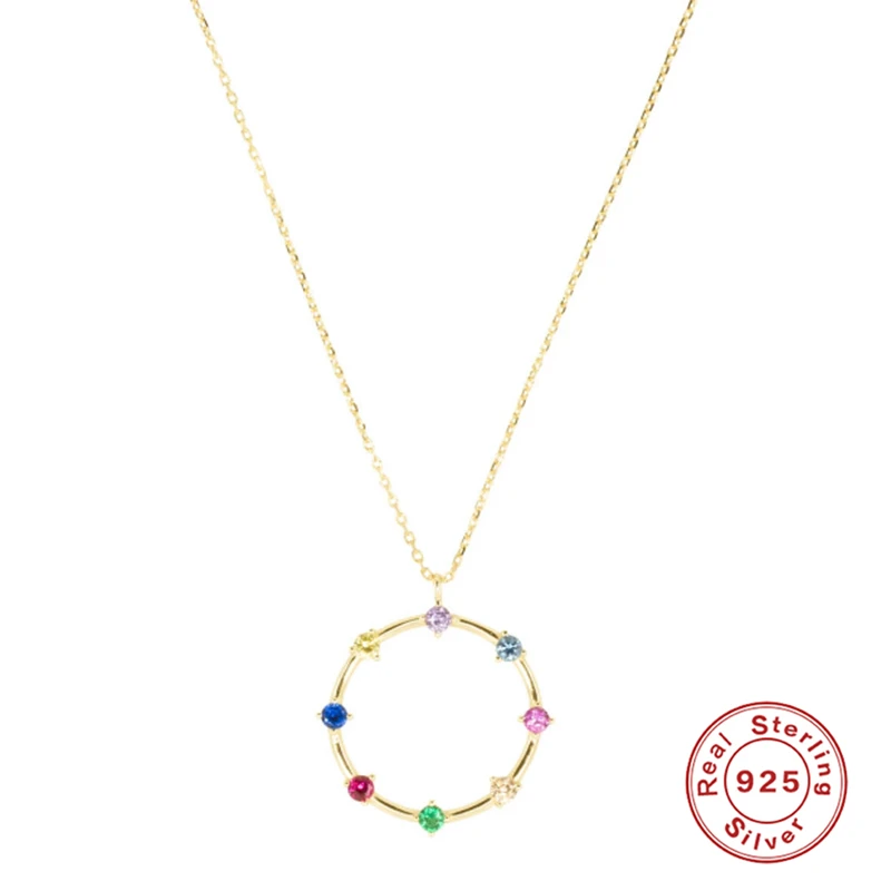 

Aide 925 Sterling Silver Rainbow Necklace Geometric Pendant & Necklaces Colorful Rainbow Gold Filled Women Fashion Choker Gifts