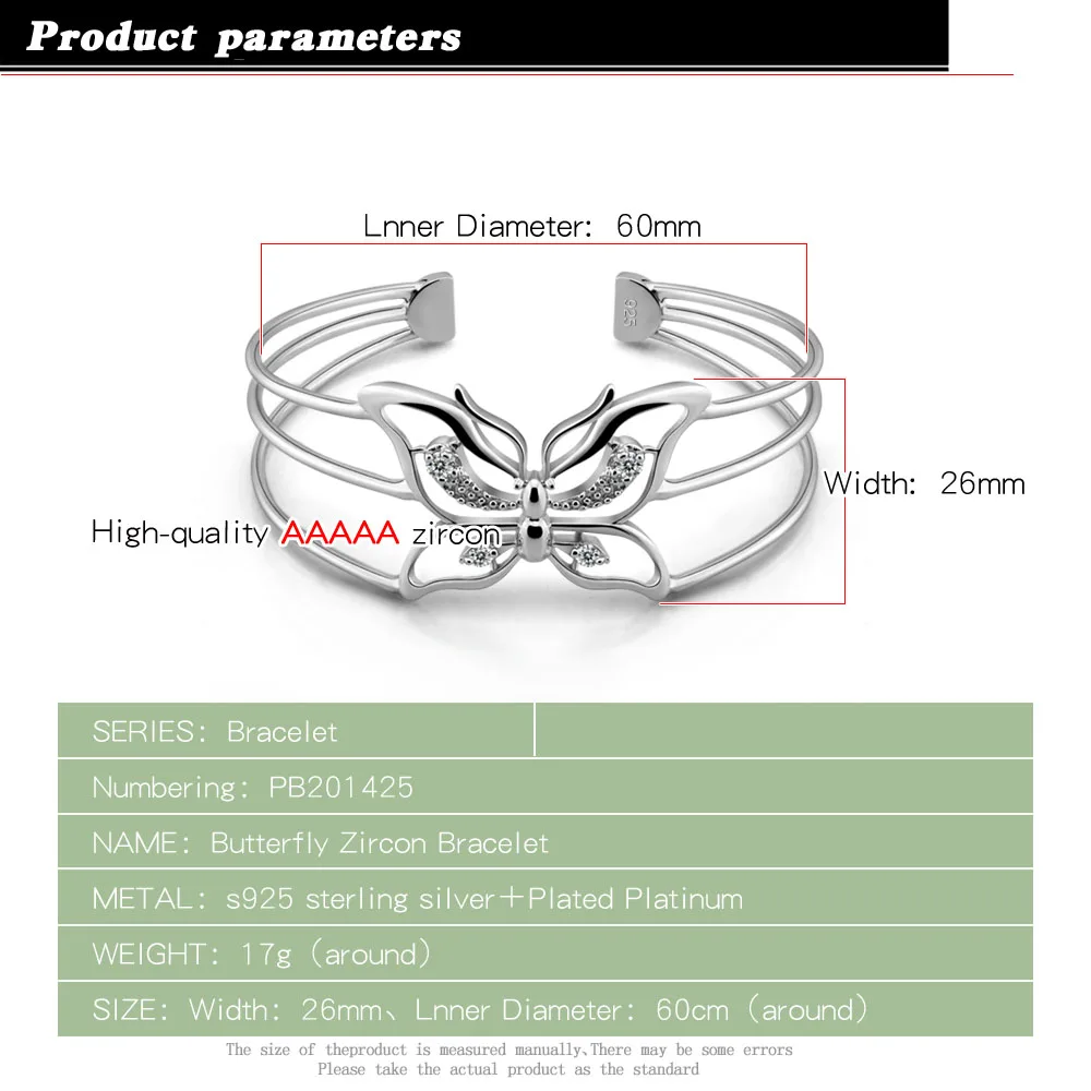 S925 Sterling Silver Purple Butterfly Bracelets for Women,Cute and