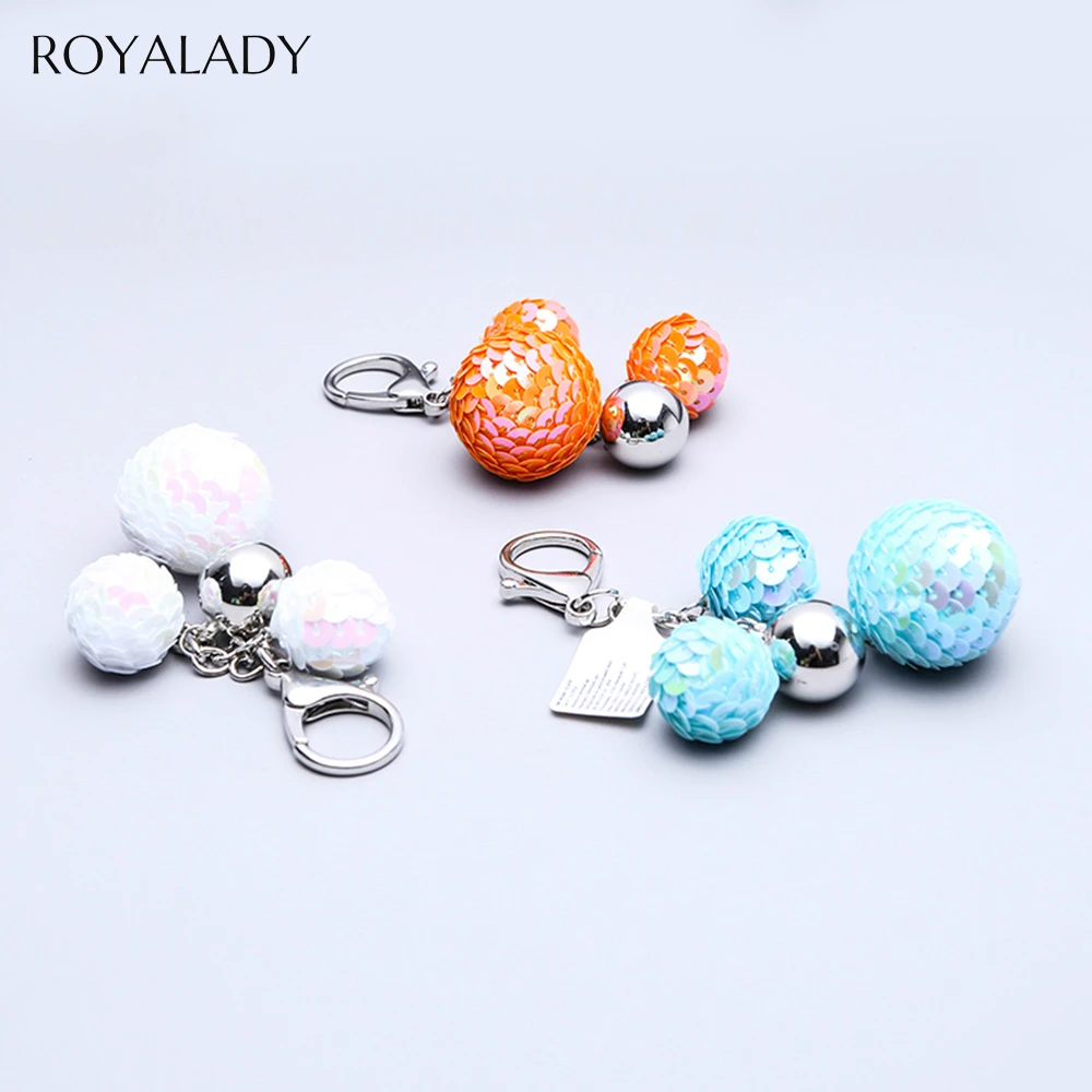 

Fashion Paillette Balls KeyChain KeyRing For Women Men Blue Orange White Color Charms Bag Ring Holder Car Key Chain Accessories