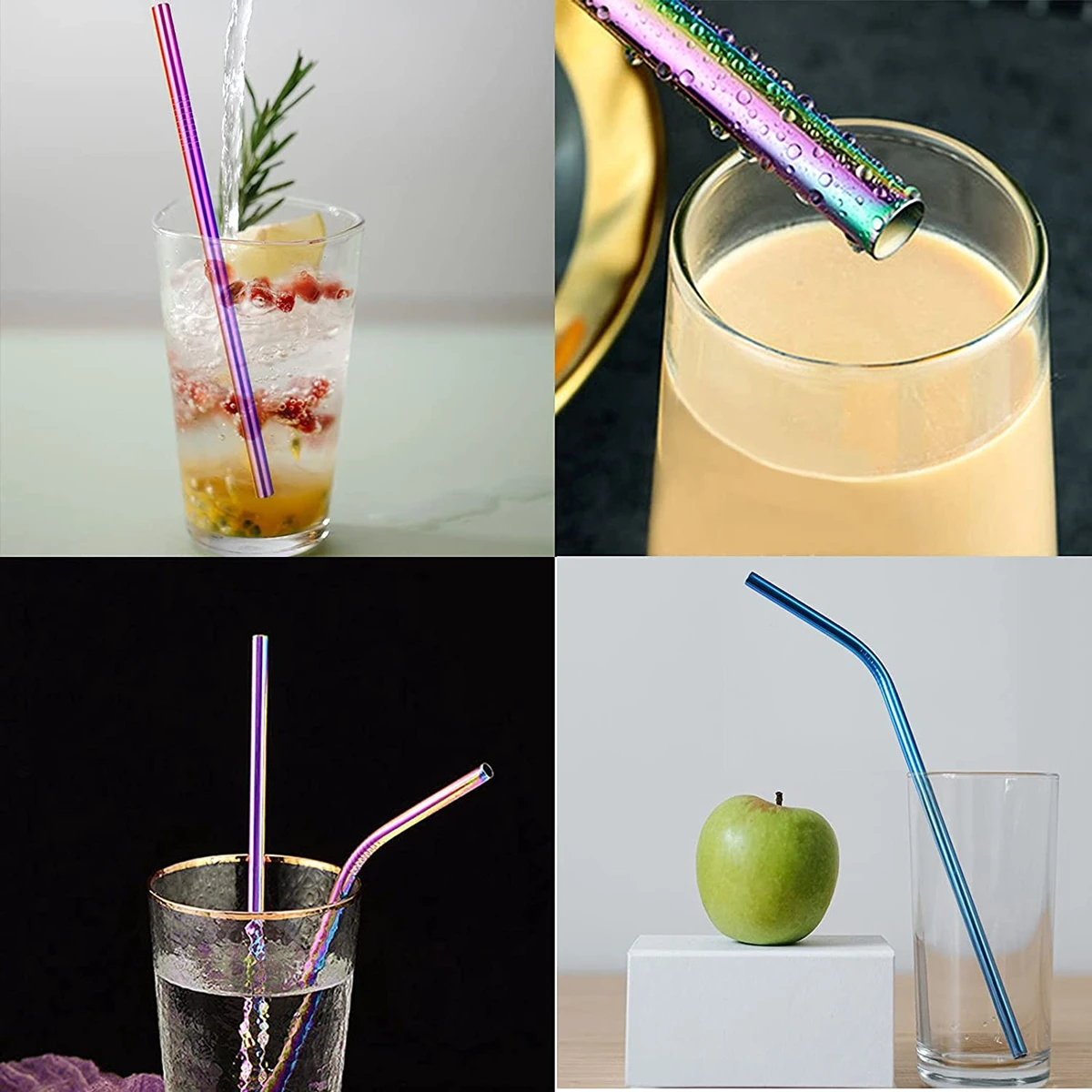 Eco-Friendly Reusable Stainless Steel Drinking Straw with Cleaning Brush, Dishwasher Safe