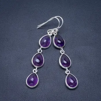

Natural Amethyst Handmade Unique 925 Sterling Silver Earrings 2.25" B2607