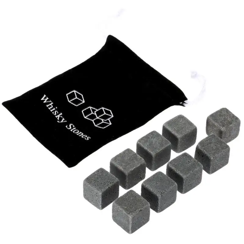 Hot Selling Whiskey Ice Wine Stone 9pcs Natural Whiskey Refrigerated Stone Cooler Ice Drink Cube Gift