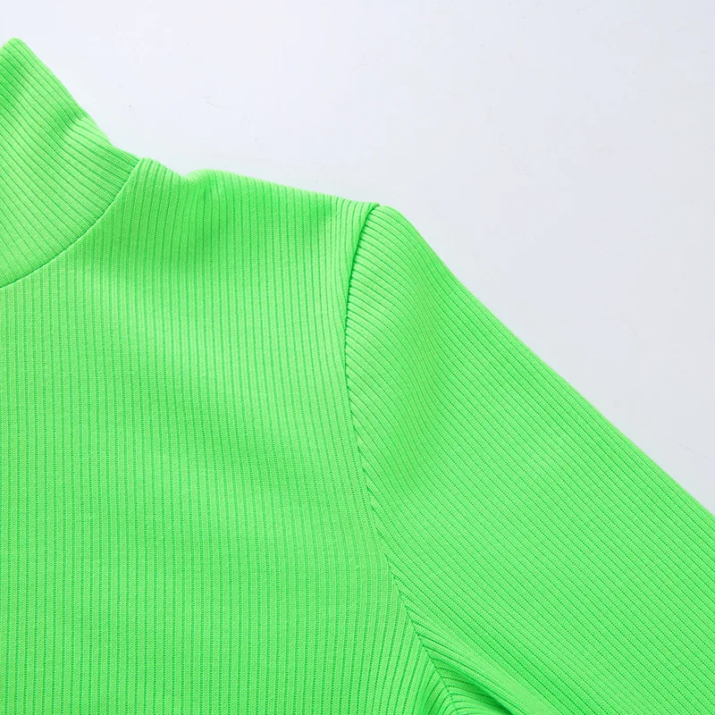 high neck ribbed female t shirt long sleeve bright green tshirt