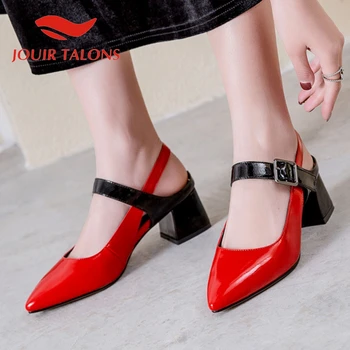 

JOUIR TALONS Brand Design Women Sandals Square Heels Pointed Toe Metal Decoration Pumps Summer Dress Women Shoes