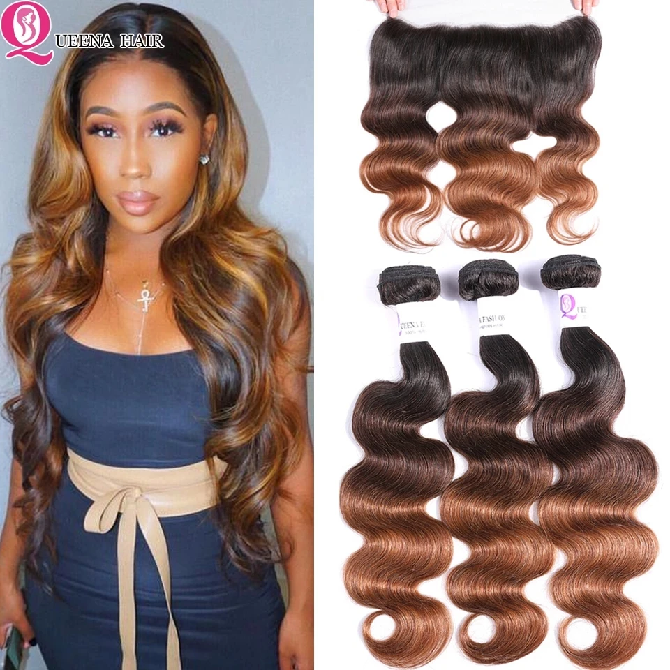 Ombre human hair bundles with frontal Clearance