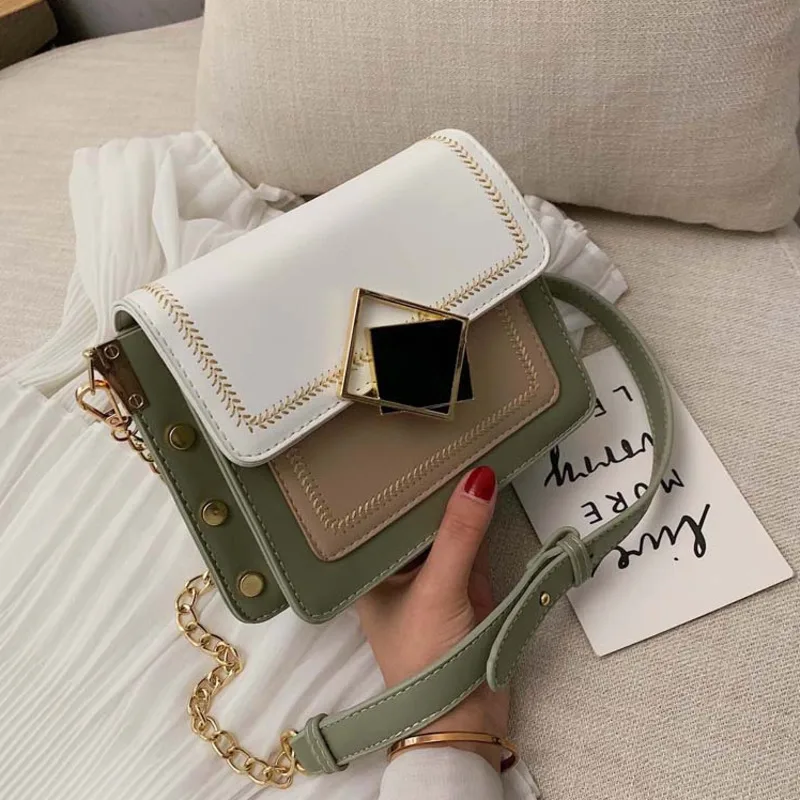 

Female Crossbody Bags For Women 2020 Luxury Thread Handbags Designer Sac A Main Ladies Hand Rivet Shoulder Messenger Chain Bag