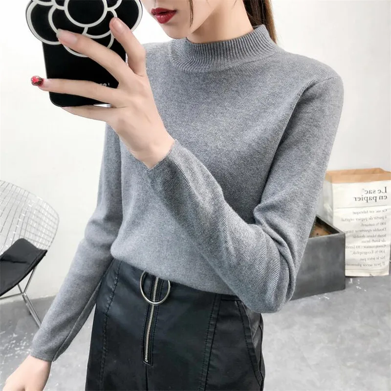 

2019 autumn sweater female new self-cultivation wild long-sleeved bottoming knit pullover short round neck