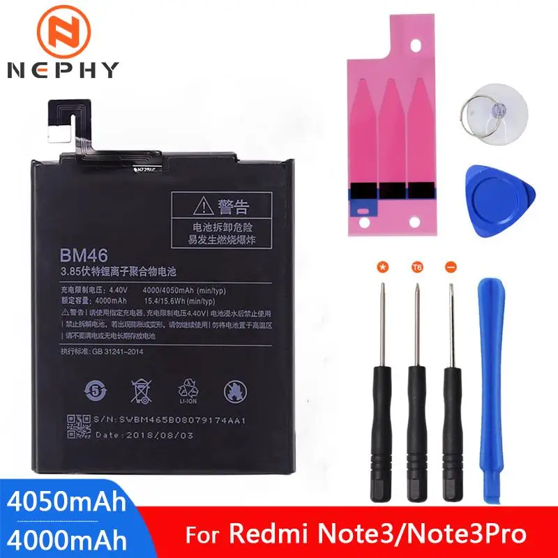 

Original BM46 Battery For Xiaomi Redmi Note 3 Hongmi Note3 Pro Redrice Authentic Mobile Phone Replacement Bateria Recharge Tools