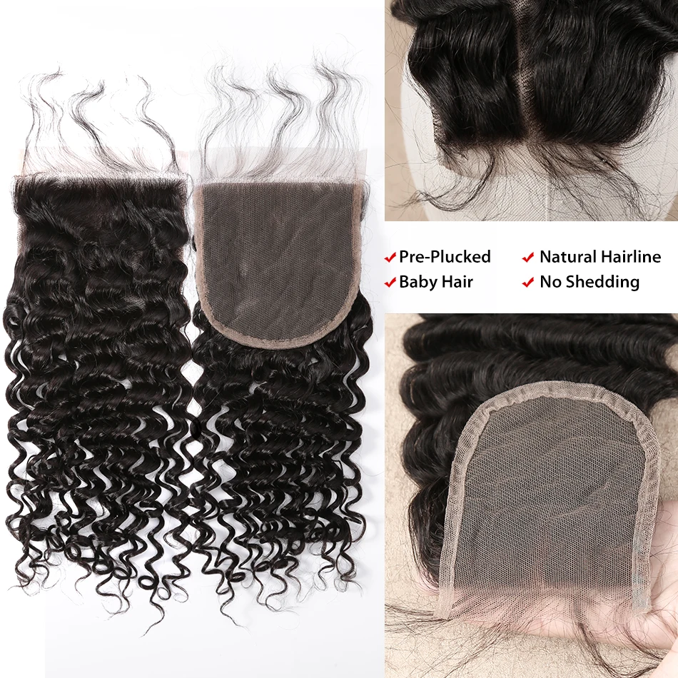  Rosabeauty 28 30 inch Deep Wave Bundles With Closure Peruvian Remy Human Hair Weaves Water Curly an