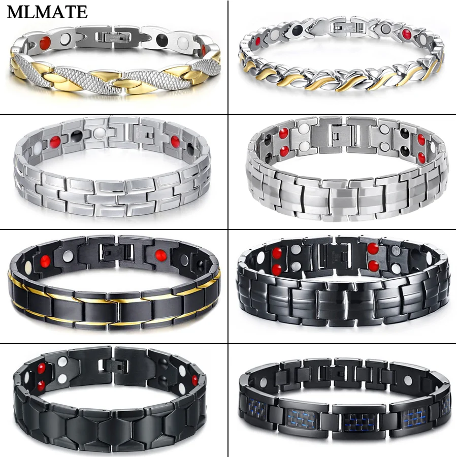 Pulsera magnética de germanio para el cuidado de la salud para hombre y mujer, brazalete de acero inoxidable para terapia de poder, para artritis y túnel carpiano