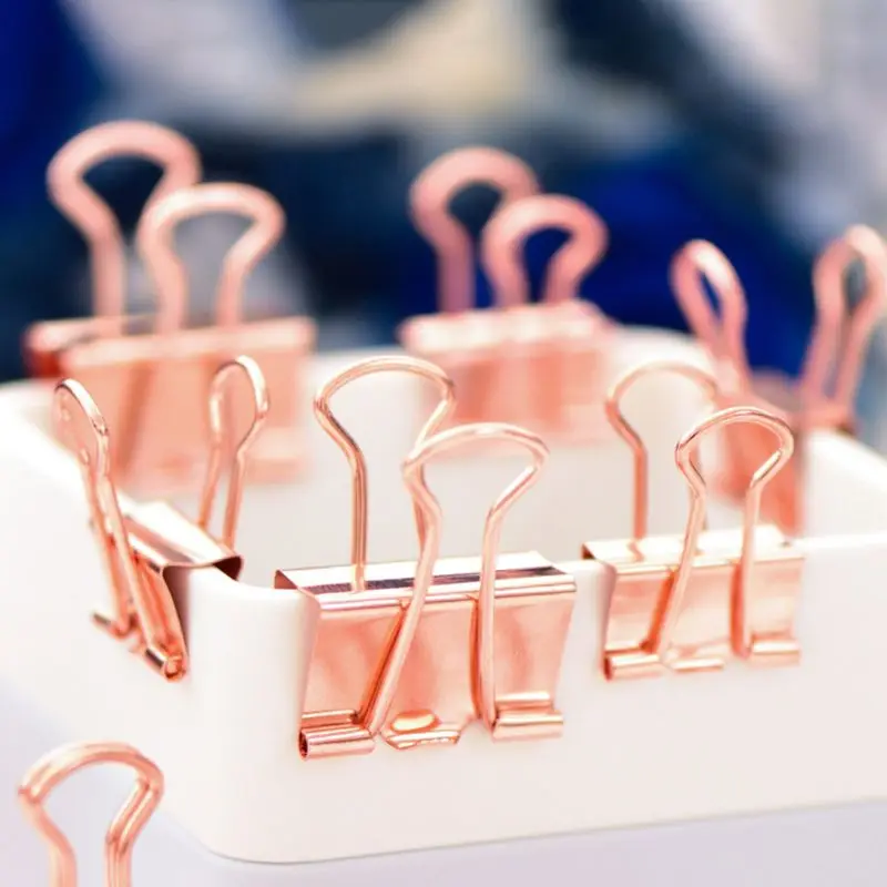 12pcs Binder Clips Rose Gold Paper Clip Clamp Document Photo Ticket Holder Tool School Office Supplies C26