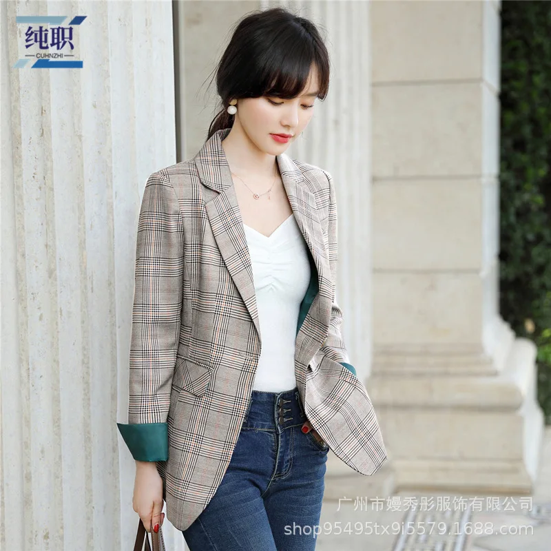

Plaid Small Suit Coat Women's Korean-style 2019 New Style Spring And Autumn Retro Online Celebrity Elegant Leisure Suit WOMEN'S