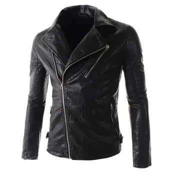 

MISSKY 2019 New Auutmn Winter Men Motorcycle Faux Leather Jacket Coat Stylish Multi Zippers Lapel PU Casual Overcoat Male Coat