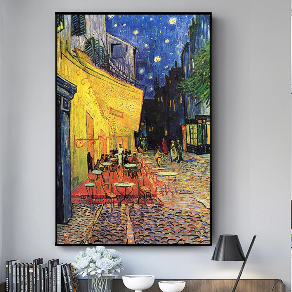 The Cafe Terrace  at Night Paint by Van Gogh Reprint On Framed Canvas Wall Art 
