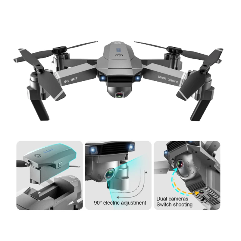 Квадрокоптер SG907 складной с двойной камерой 4K HD Wi Fi FPV|Радиоуправляемые вертолеты|