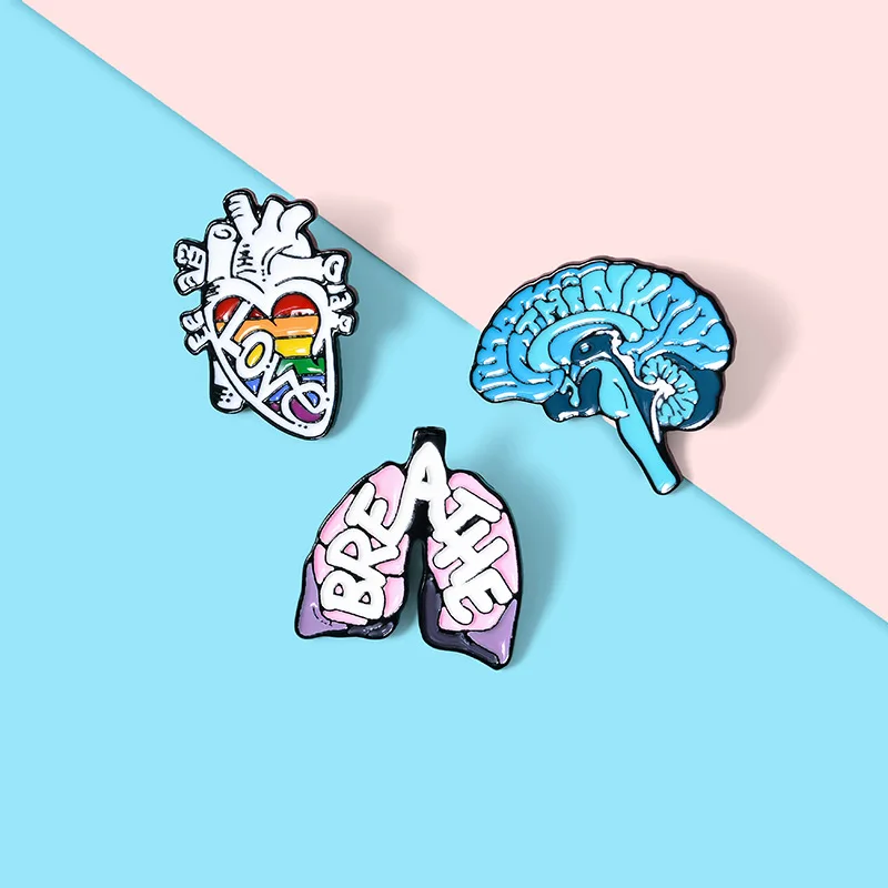 

Light proof buckle Backpack Badge Heart lung brain Pin Badge Love lacquered denim pin Innovative oil enamel heart Brain Brooch