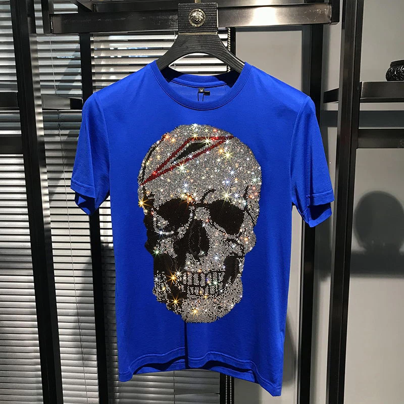 Hot Rhinestone Skull Men's T-Shirt Trend Slim Handsome