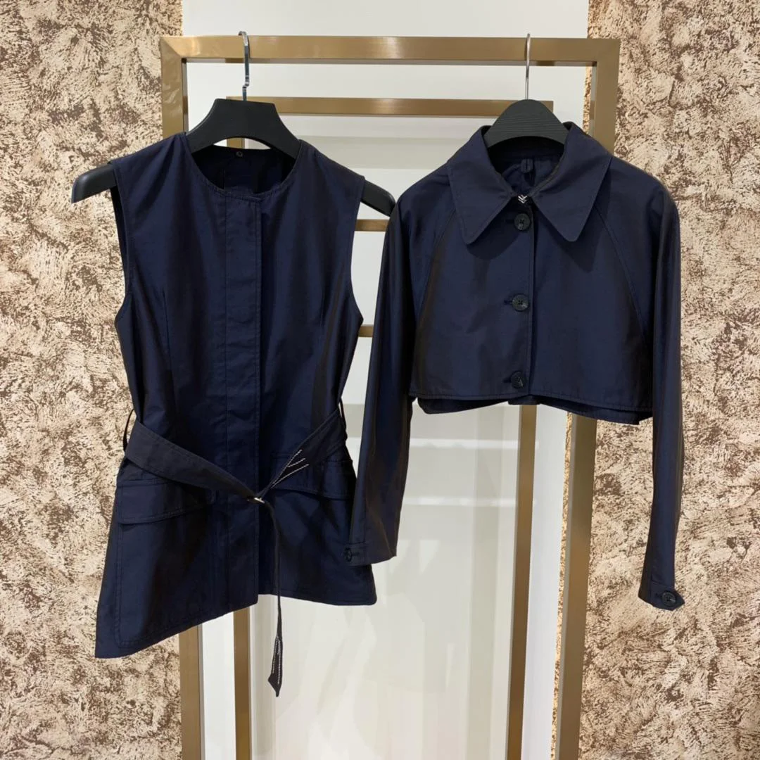 

2019 new ladies fashion windbreaker suit short jacket + vest two-piece 0907