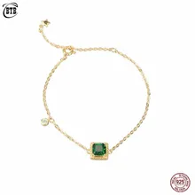 925 пробы Серебряный микро паве геометрический квадратный зеленый циркон золотой цвет браслет для женщин подарок модные украшения