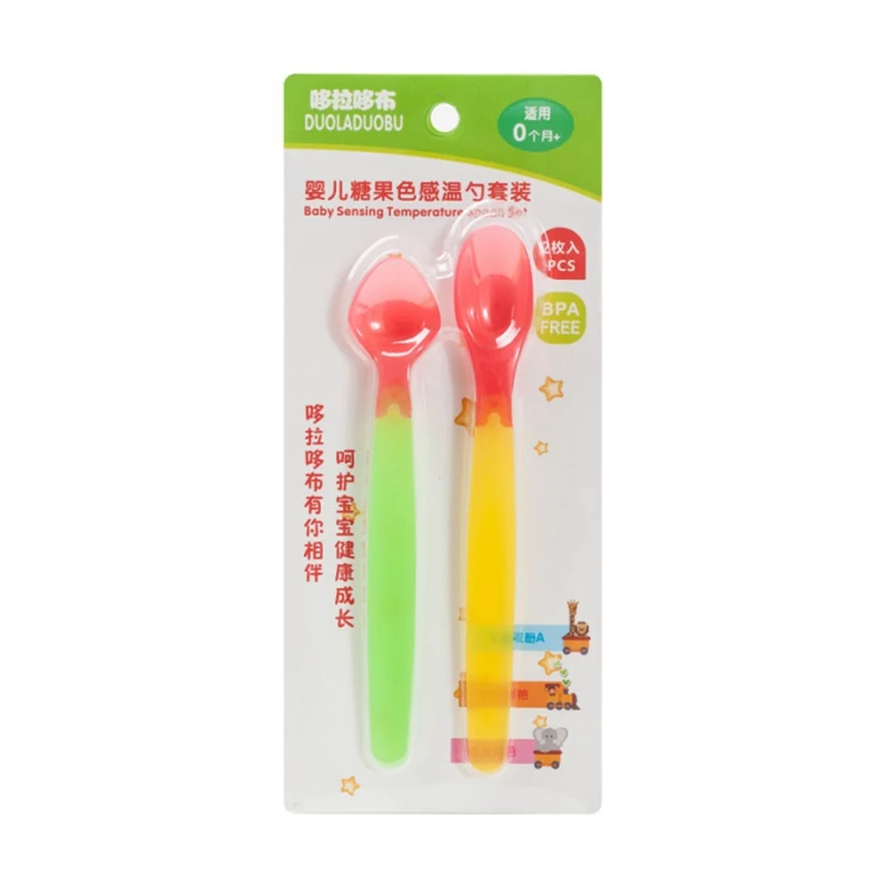 Hot-2pcs, детская температурная ложка, меняющая цвет, ложка для новорожденного ребенка, теплая мягкая силиконовая ложка для кормления