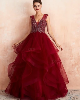 

New Prom Dress Plus Size For Women and Girls Beaded Tulle Sleeveless Floor Length Party Dress Evening Gowns robe de soiree